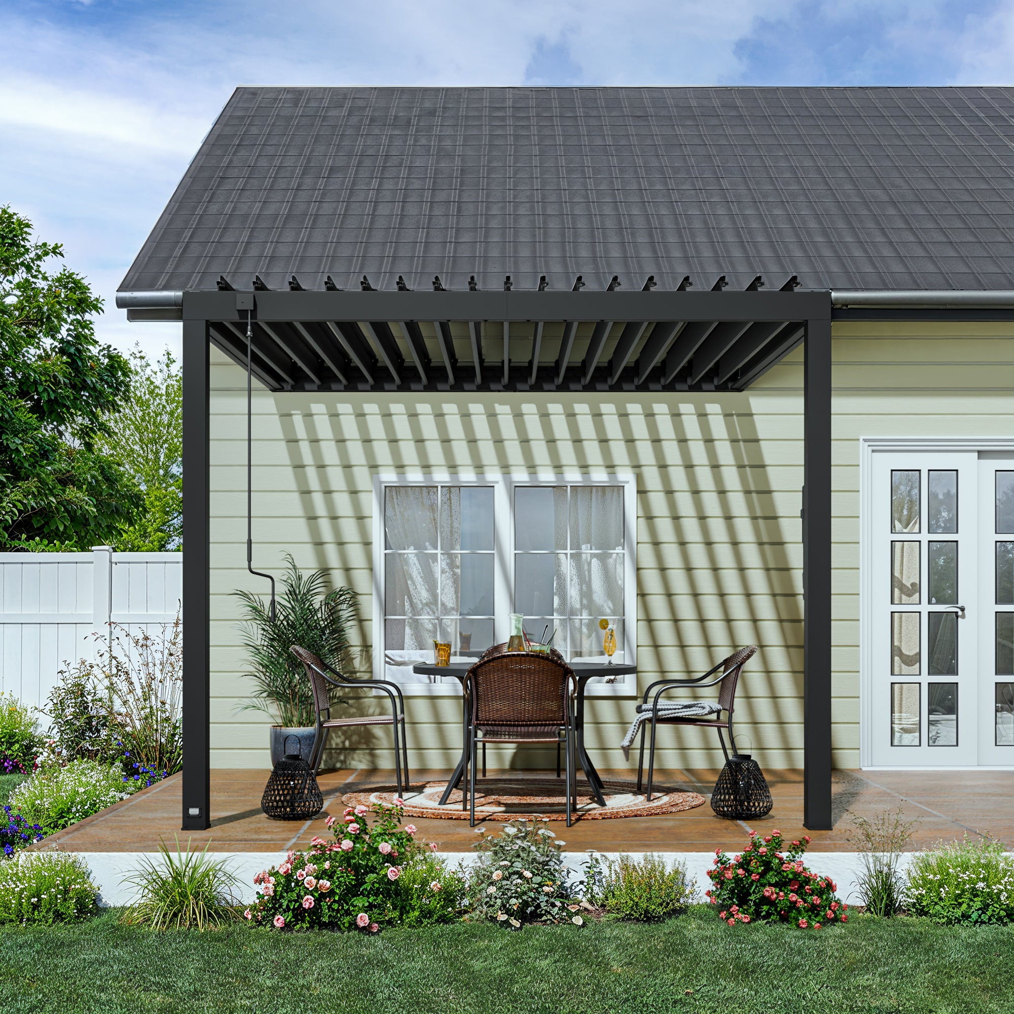 10x10 Evanston Wall Mounted Louvered Pergola