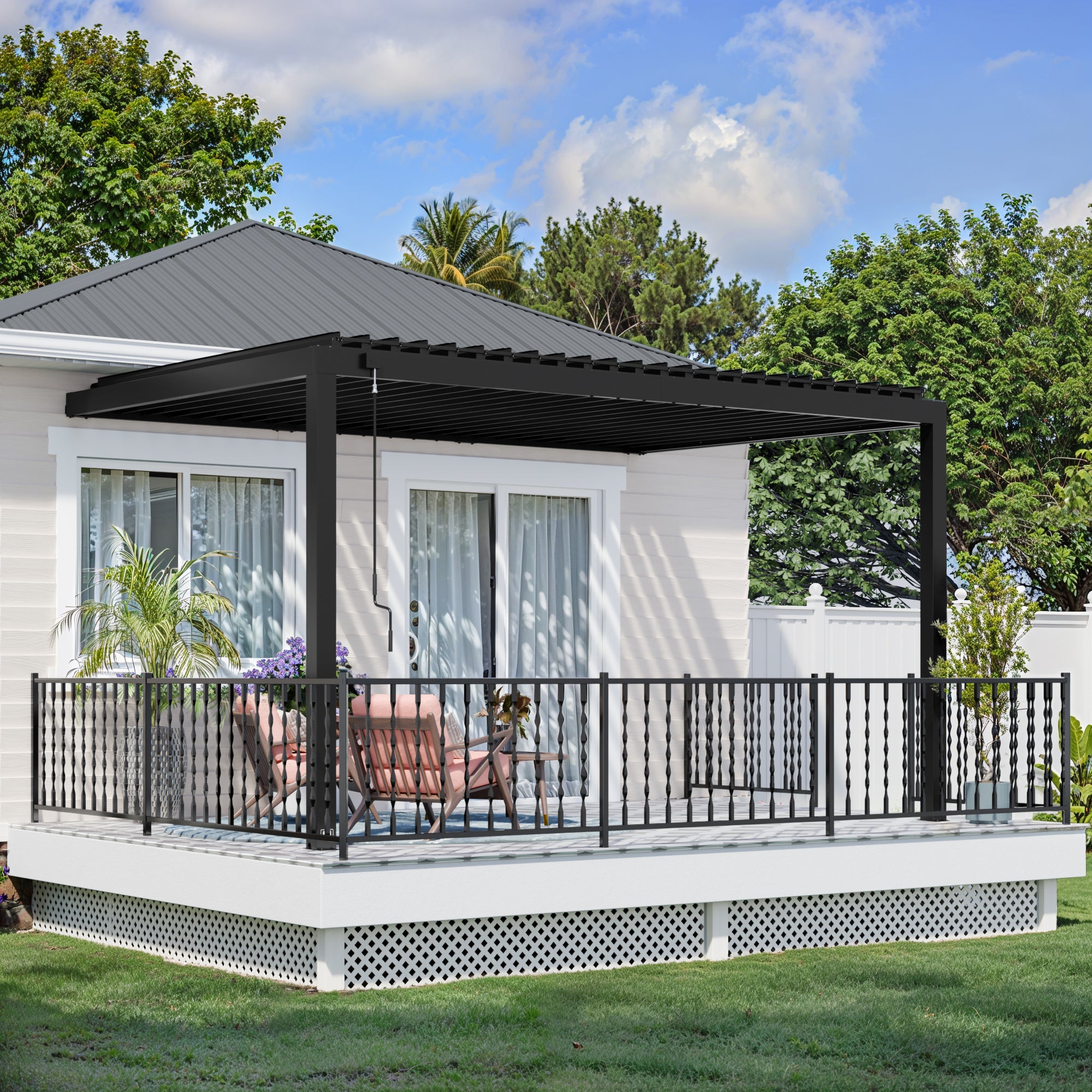 14x10 Evanston Wall Mounted Louvered Pergola