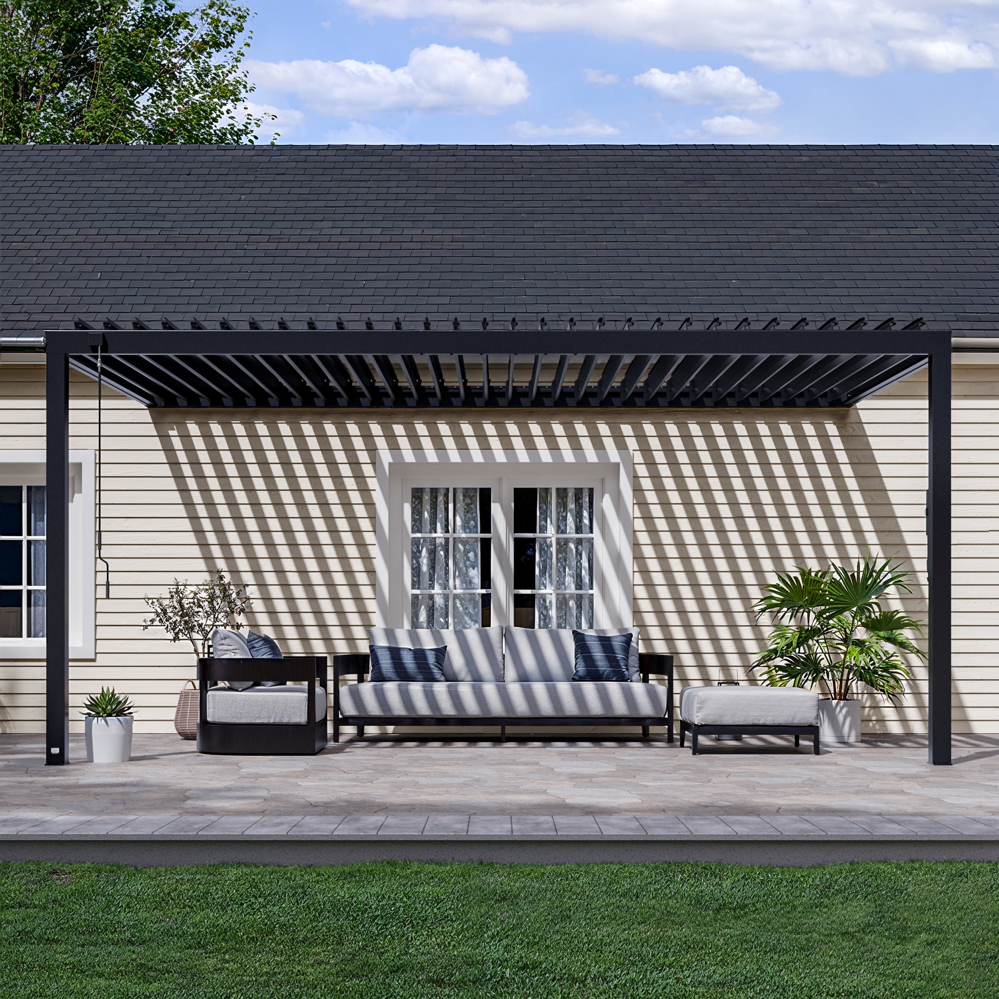 18x10 Evanston Wall Mounted Louvered Pergola