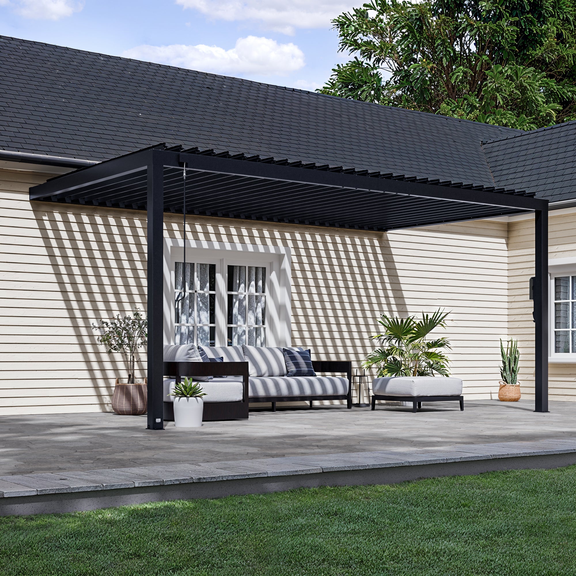 18x10 Evanston Wall Mounted Louvered Pergola