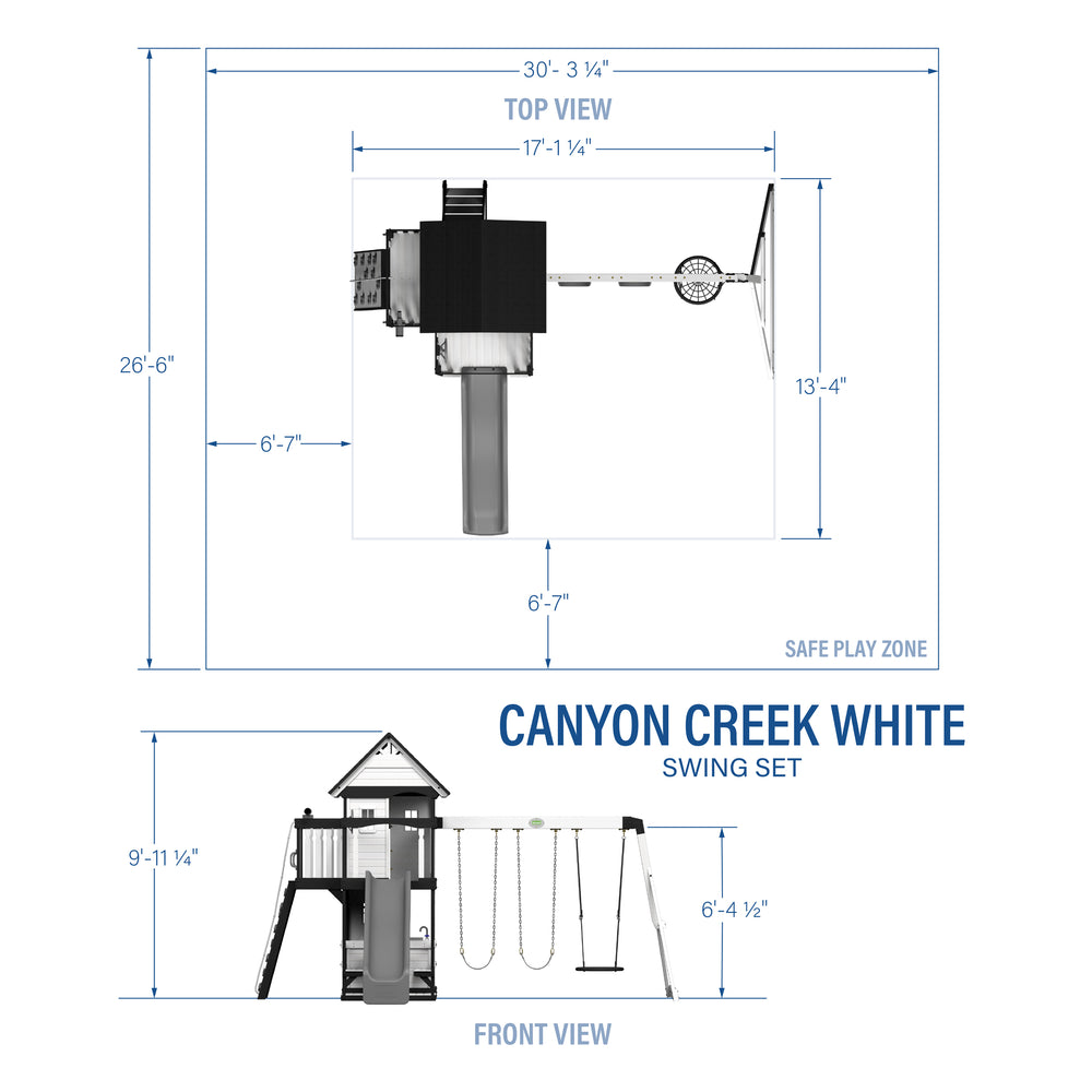 Canyon Creek Swing Set – White Dimensions