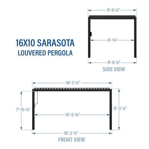 16x10 Sarasota Louvered Pergola Dimensions