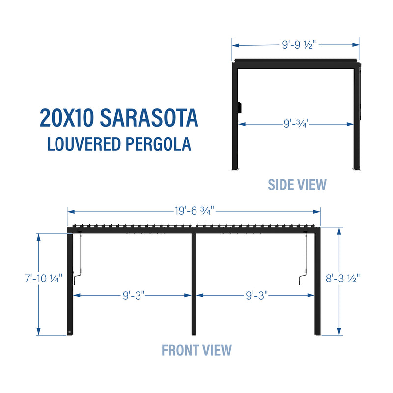 20x10 Sarasota Steel Louvered Pergola specifications