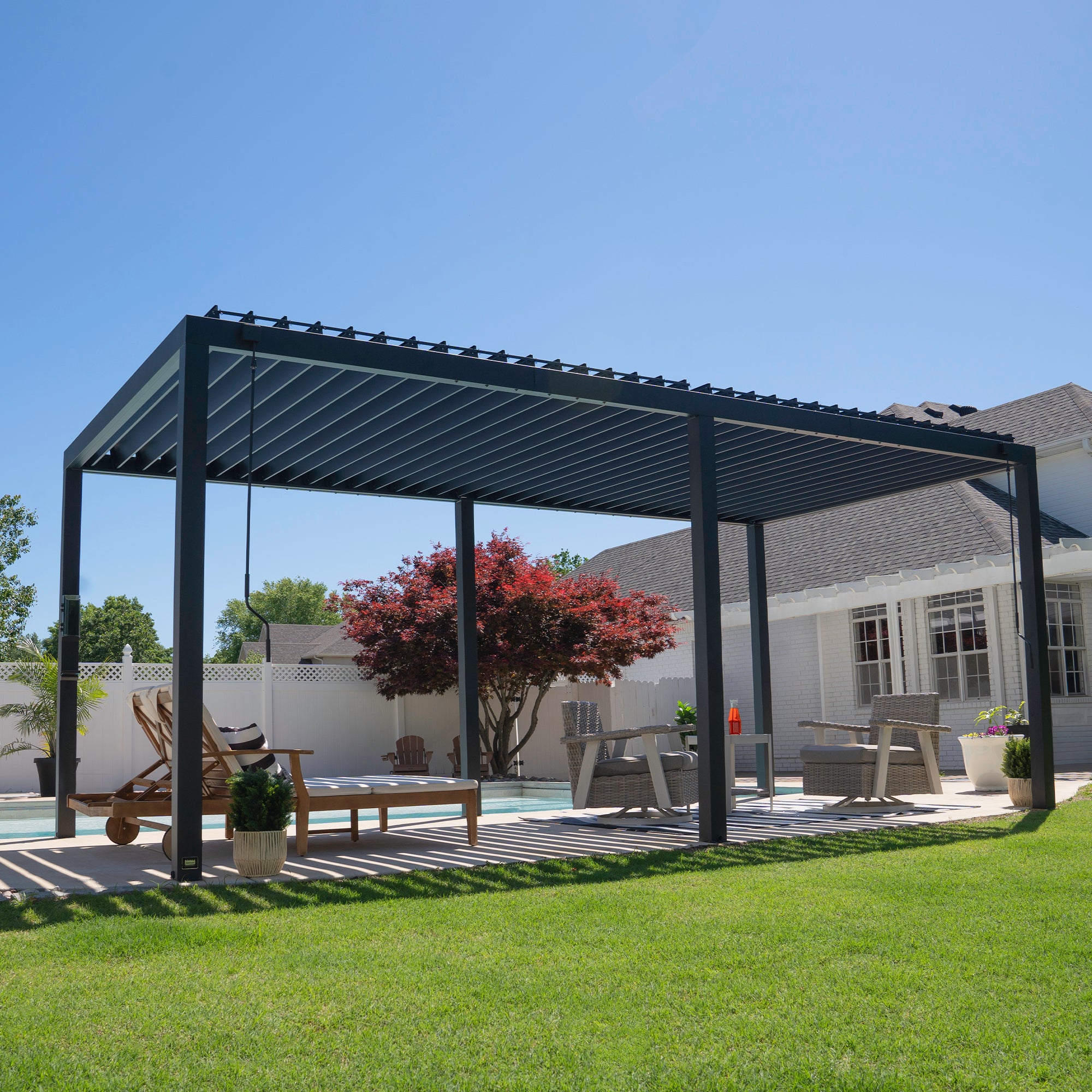 20x10 Sarasota Steel Louvered Pergola - Main Image