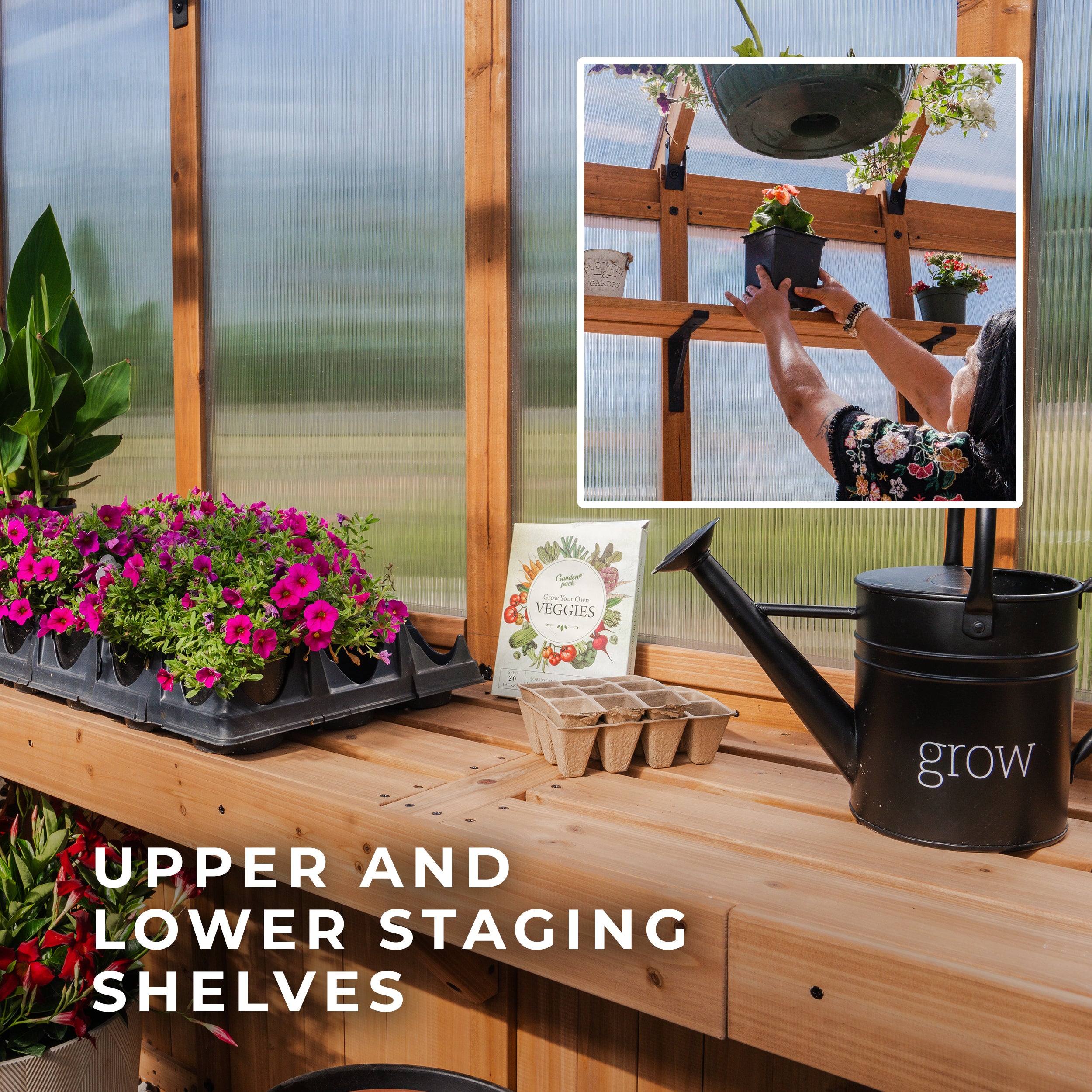 Upper and lower staging shelves