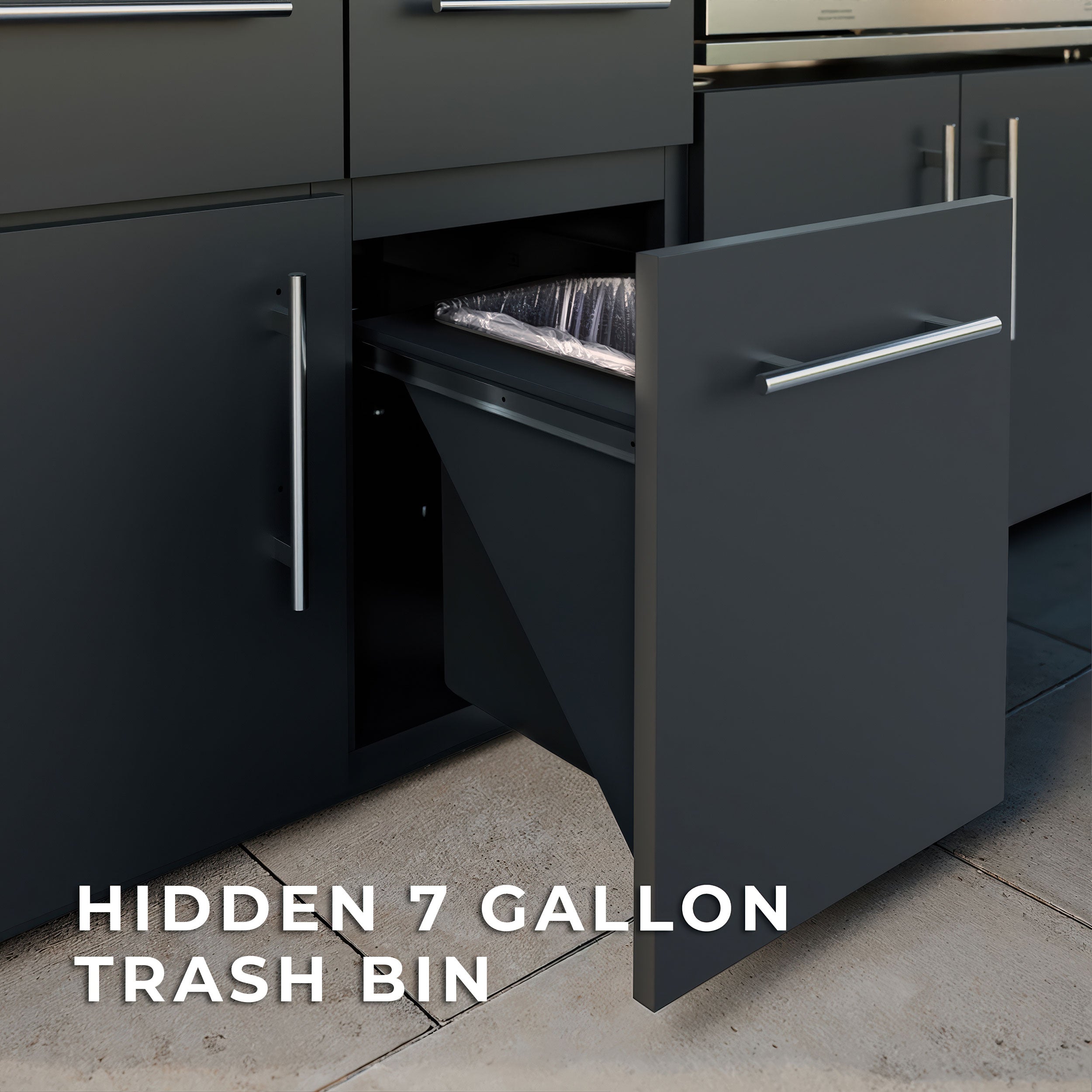 Emory 9foot Galvanized Steel Kitchen has hidden seven gallon trash bin