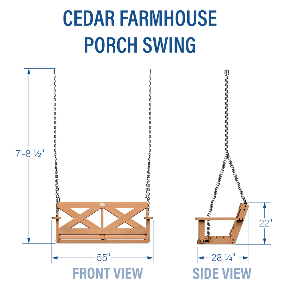 cedar farmhouse porch swing dimensions