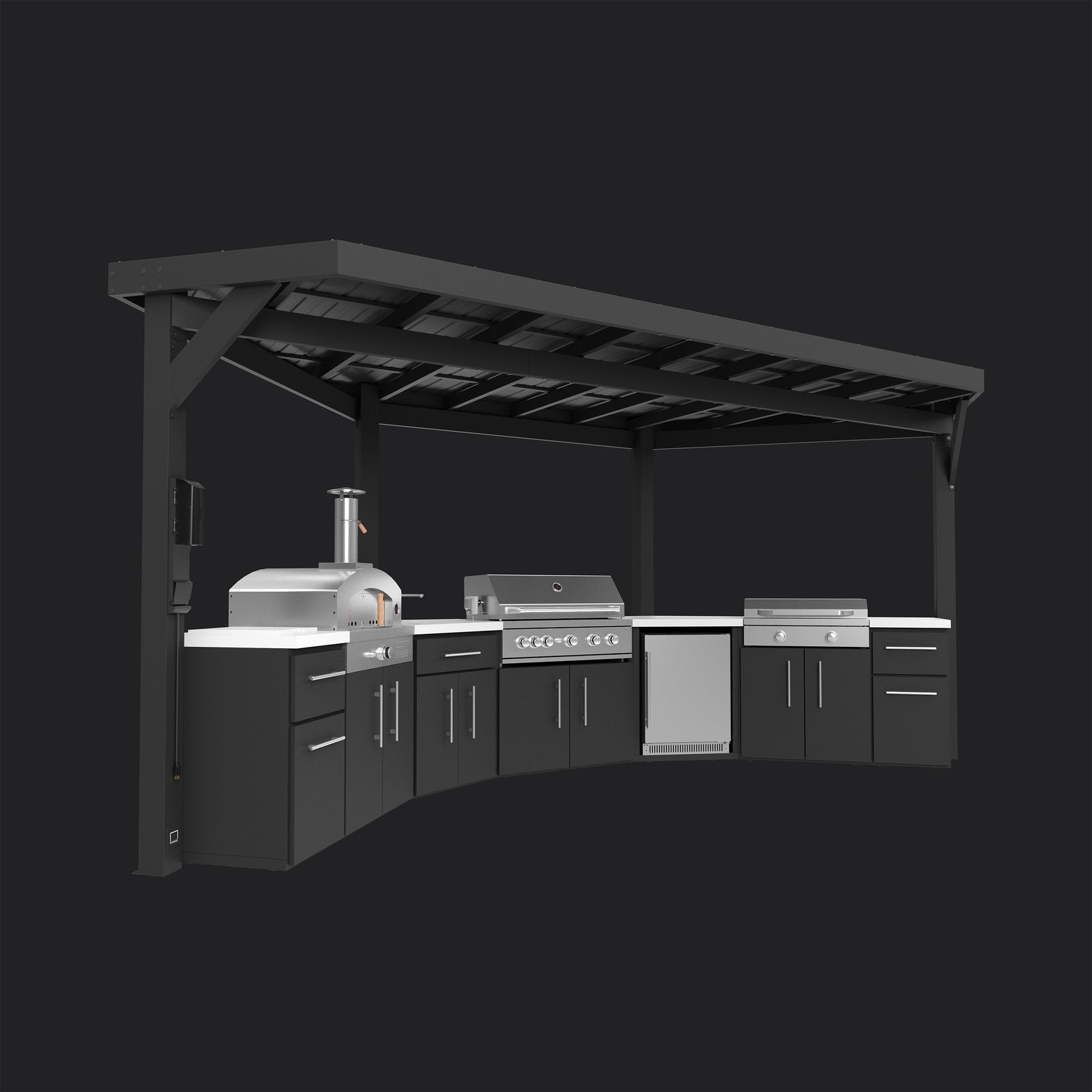 Edgemont Cove | Curved Outdoor Kitchen with Built-In Grill, Griddle & Pizza Oven