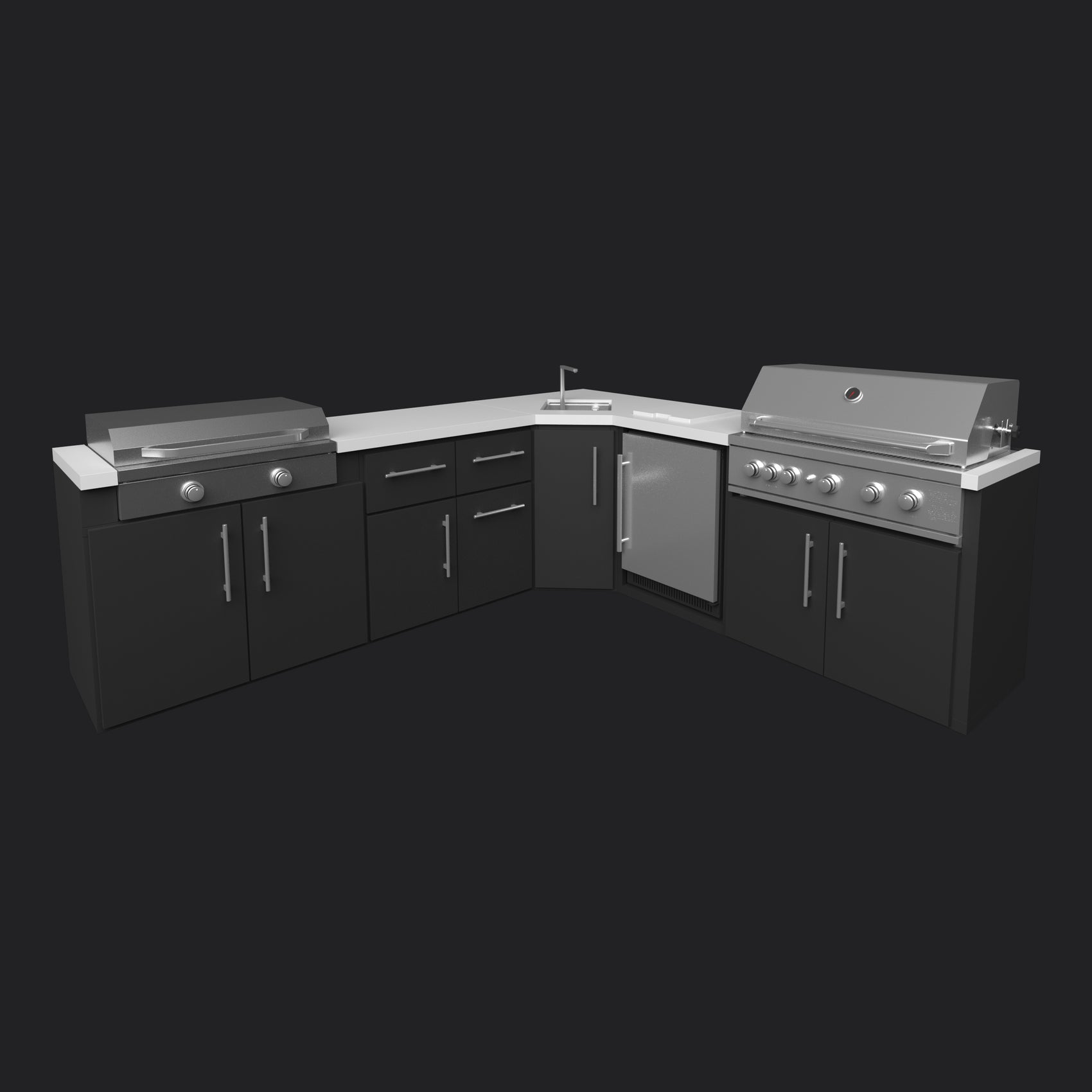 Emory | Corner Outdoor Kitchen Island with Built-In Grill & Griddle