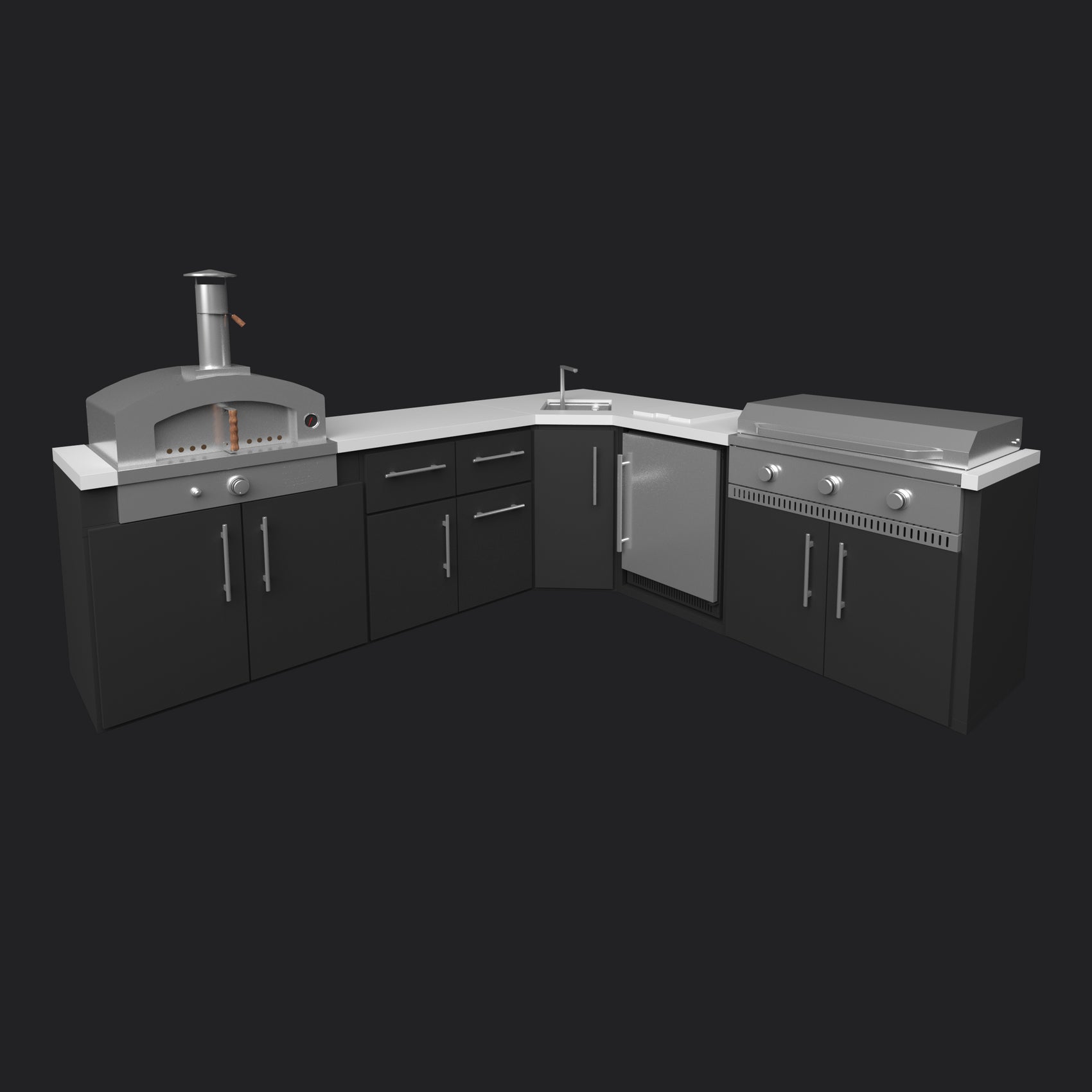 Emory | Corner Outdoor Kitchen Island with Built-In Griddle & Pizza Oven