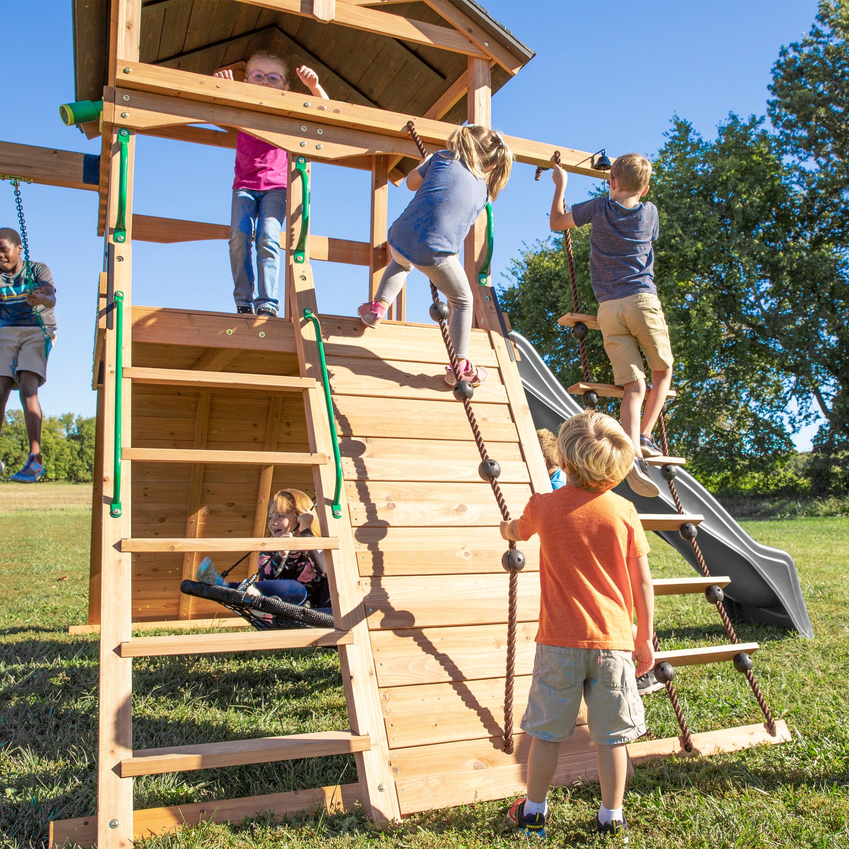 Endeavor Swing Set Gray Slide Climbers