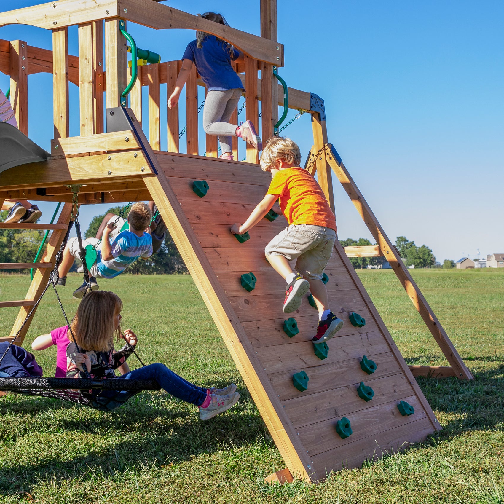Endeavor Swing Set Gray Slide Rock Wall