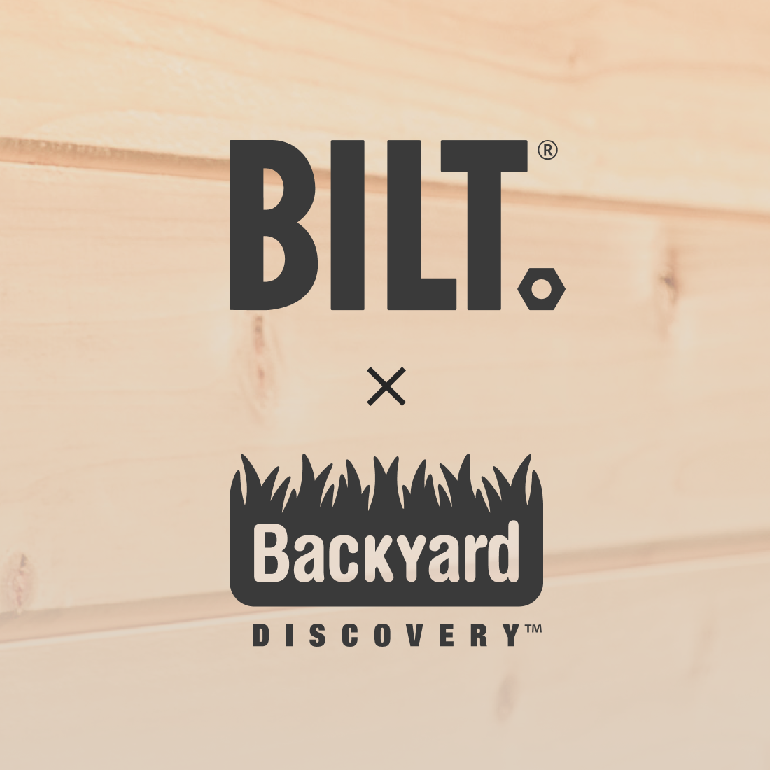 BILT and Backyard Discovery partnership logo on cedar wood background