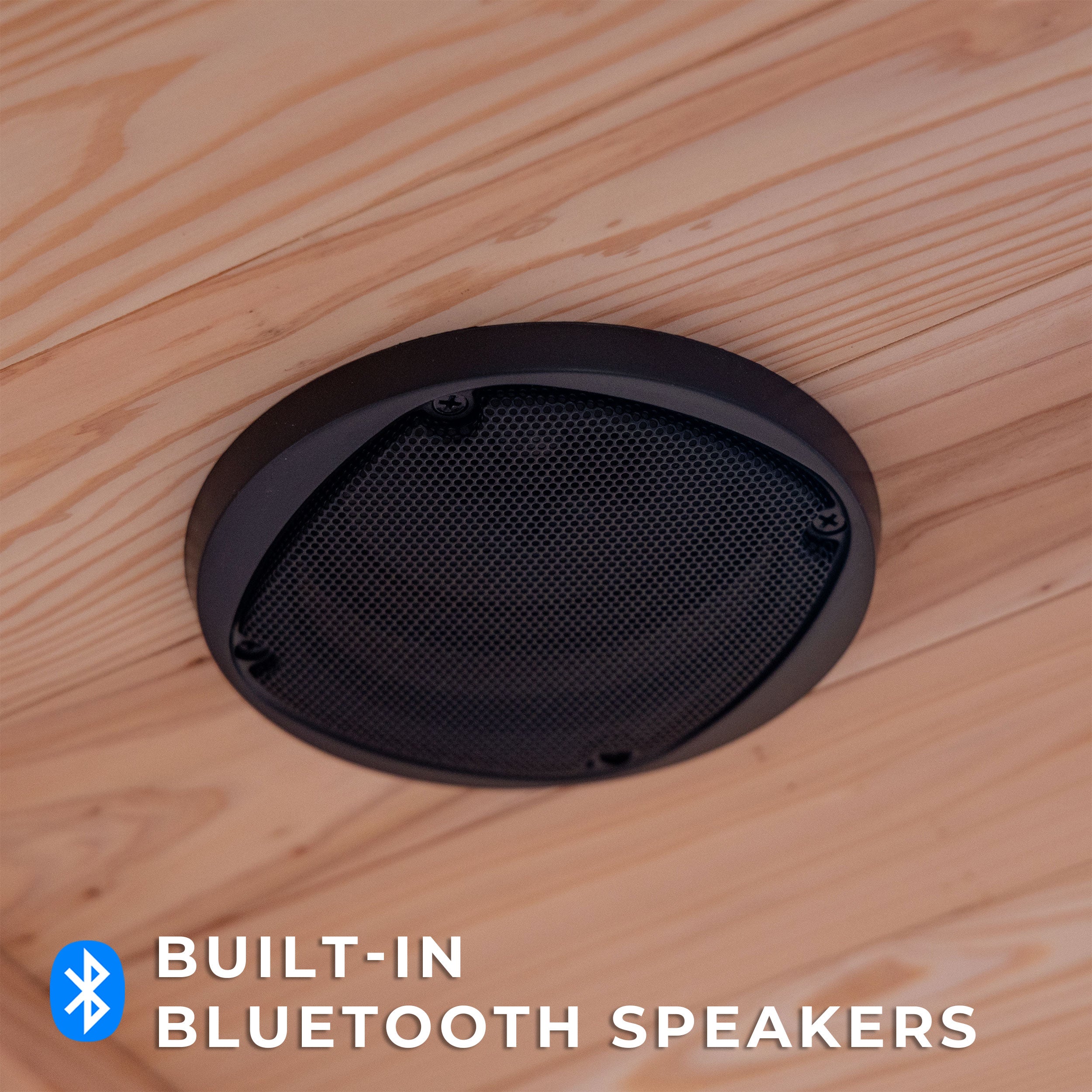 Built-in Bluetooth speaker mounted in cedar ceiling of Rylan infrared sauna