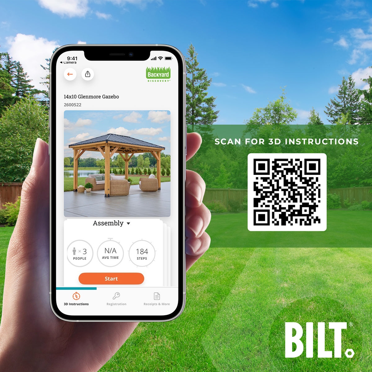 Step-by-step assembly guidance walking through every stage of a cedar gazebo kit build inside the BILT app.