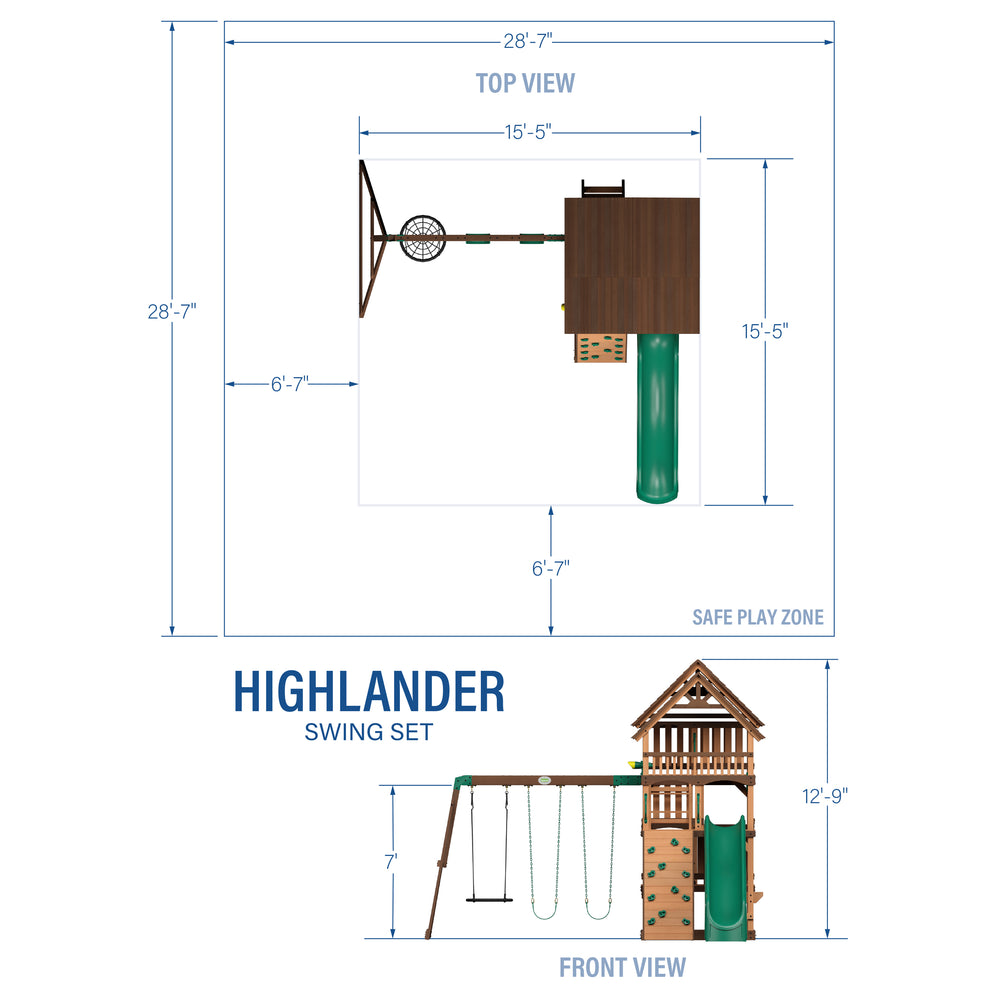 Highlander Swing Set dimensions - green slide