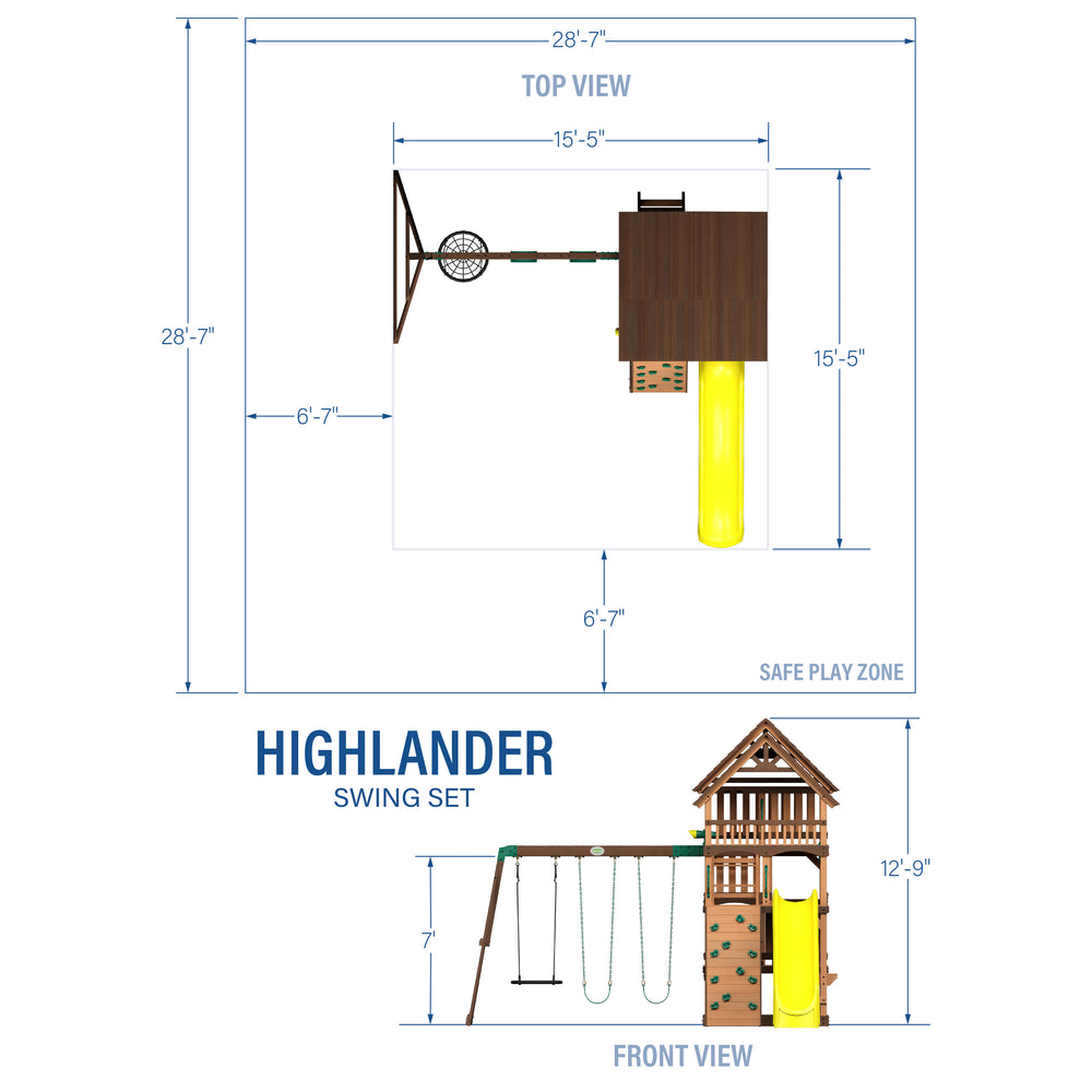 Highlander Swing Set dimensions - yellow slide