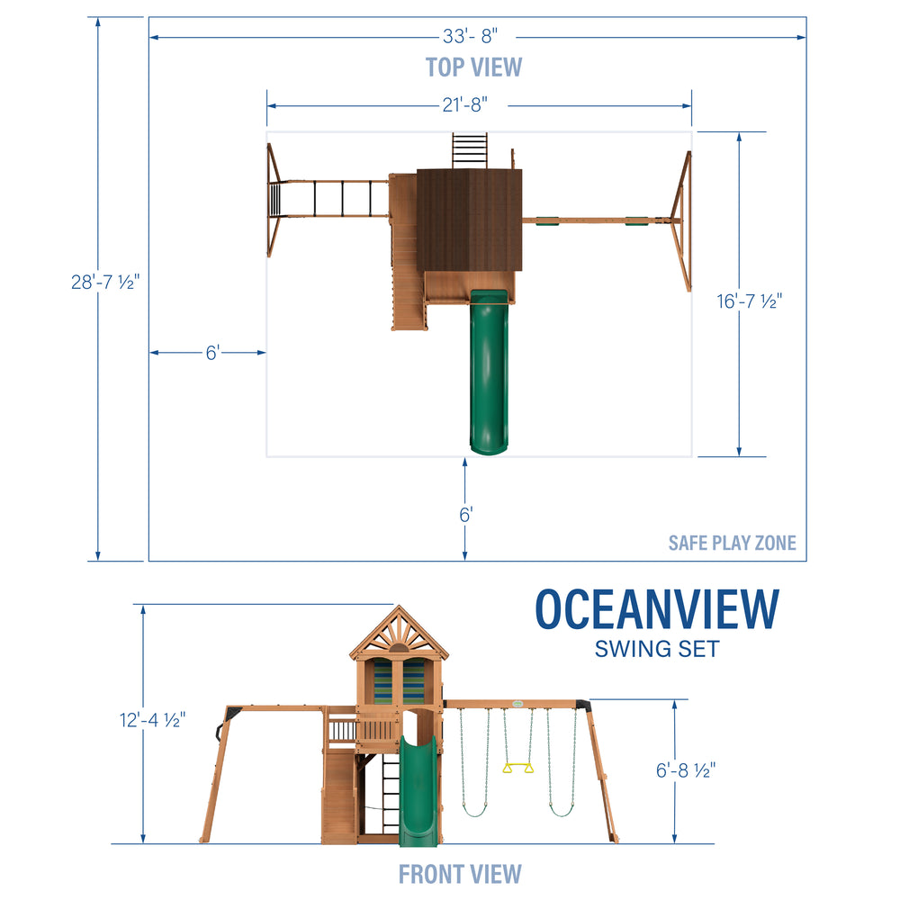 Oceanview Swing Set green slide dimensions