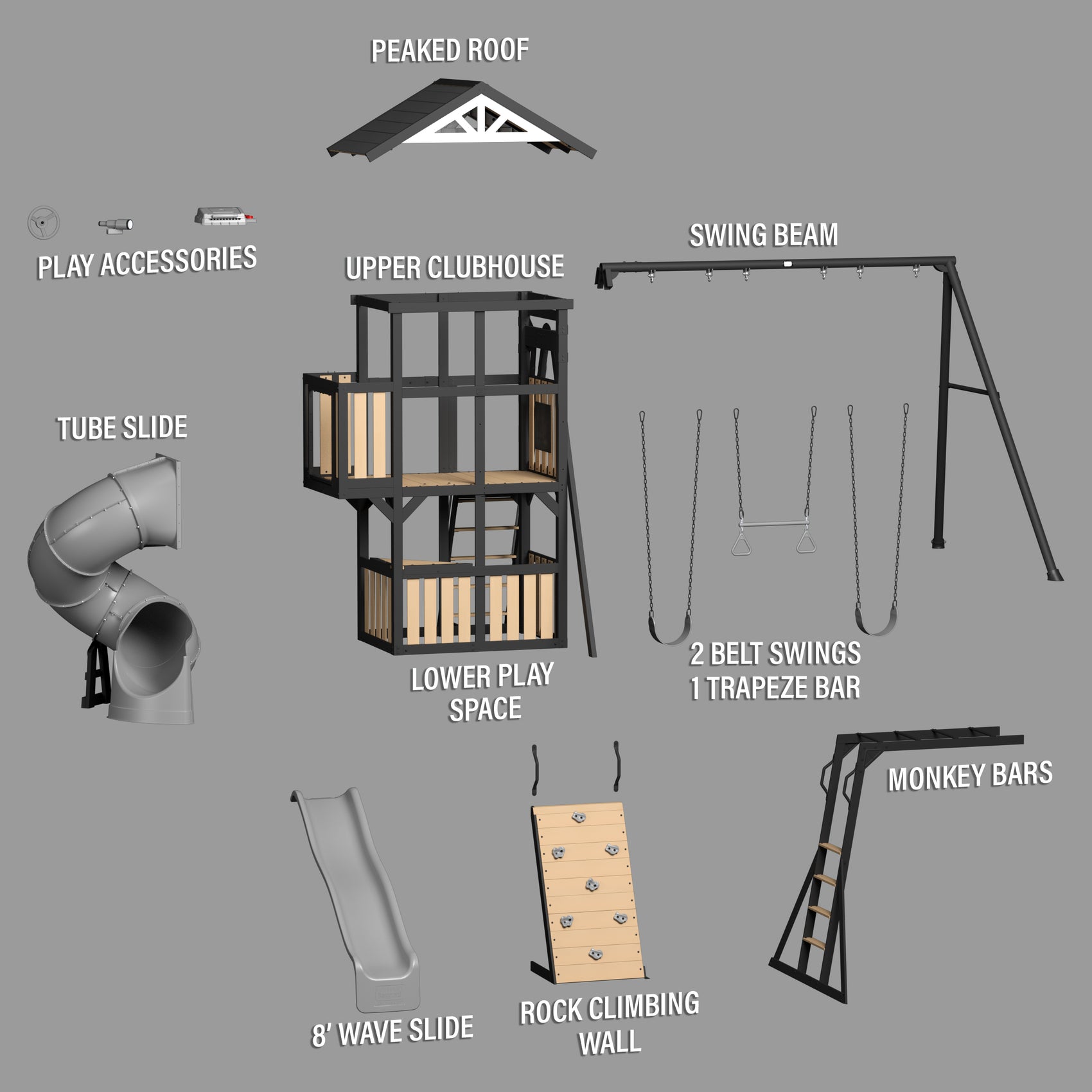 Atlas Steel Swing Set with Monkey Bars and Tube Slide