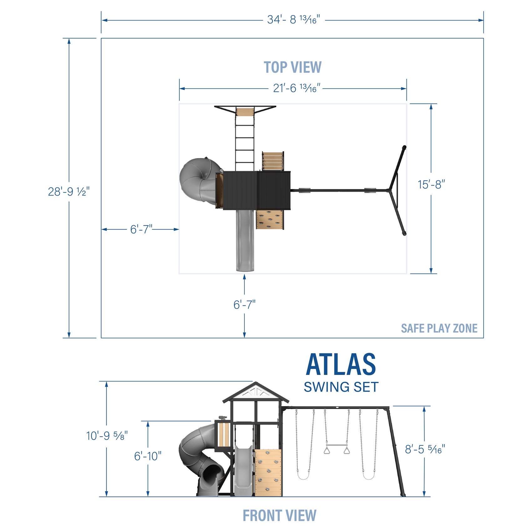 Atlas Steel Swing Set with Monkey Bars and Tube Slide