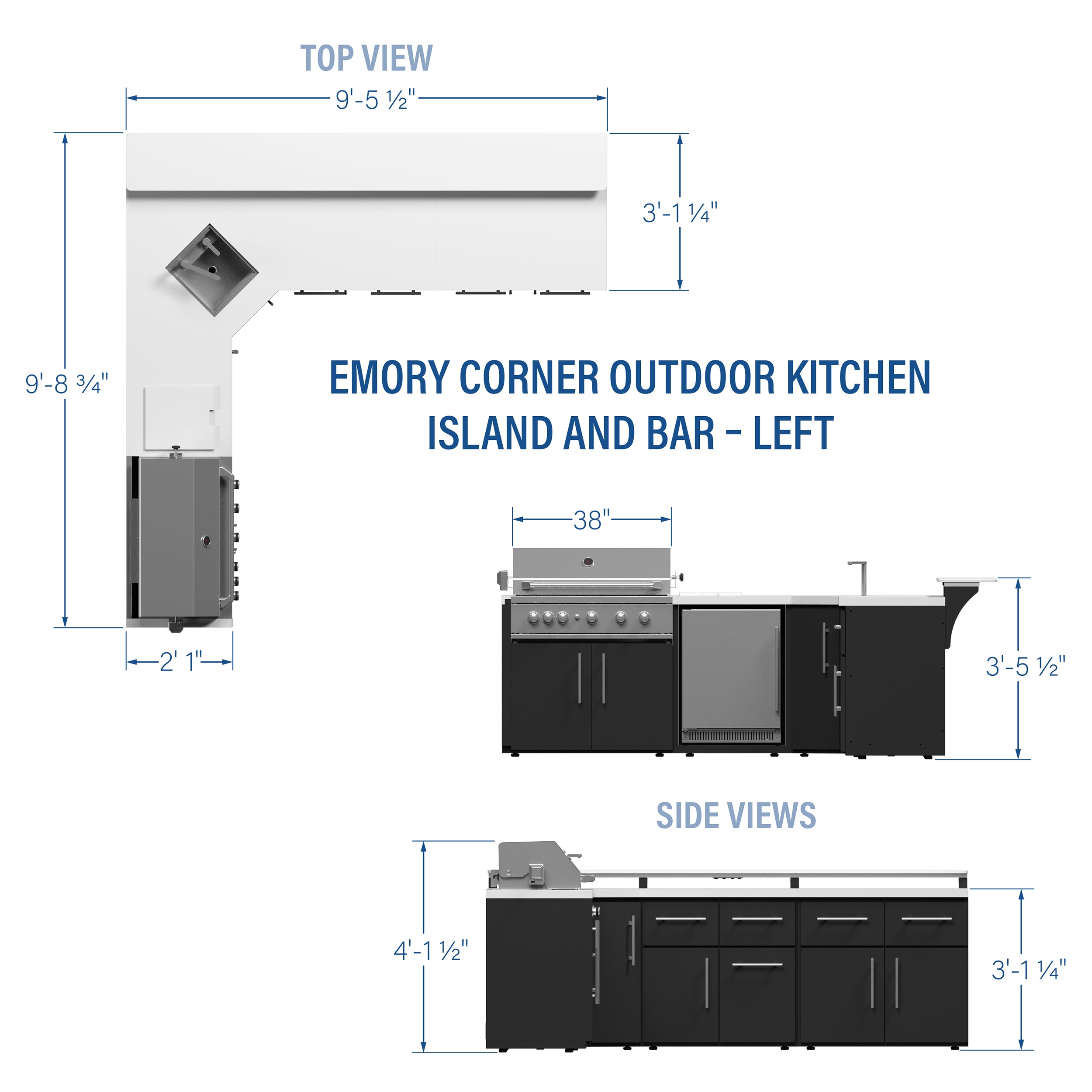 Emory Corner Outdoor Kitchen Island and Bar – Left