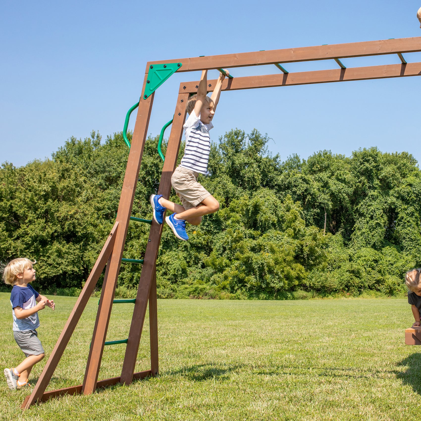 Skyfort II with Wave Slide Gray Monkey Bars
