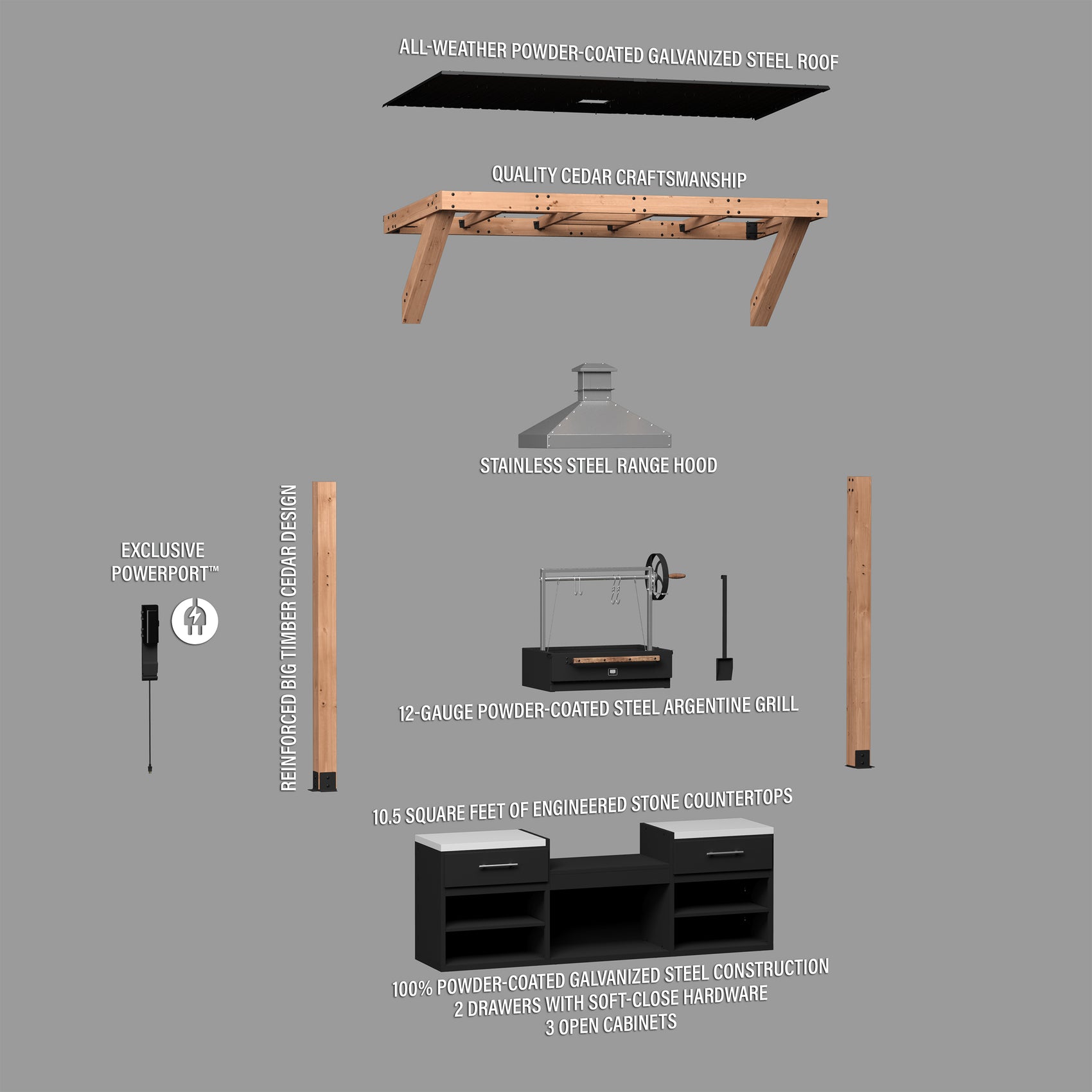 Timber Rock Cook Station Argentine Grill Exploded View