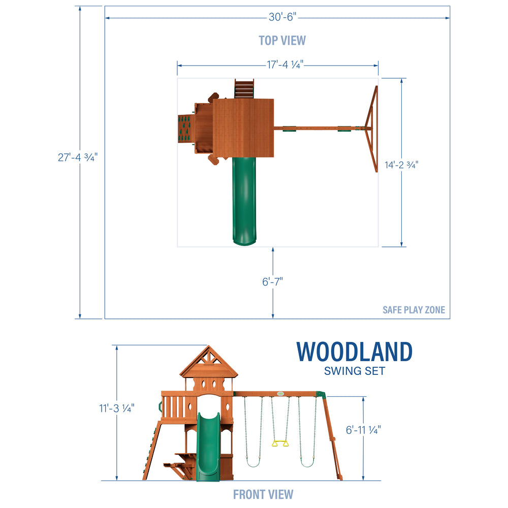 Woodland Swing Set green slide dimensions