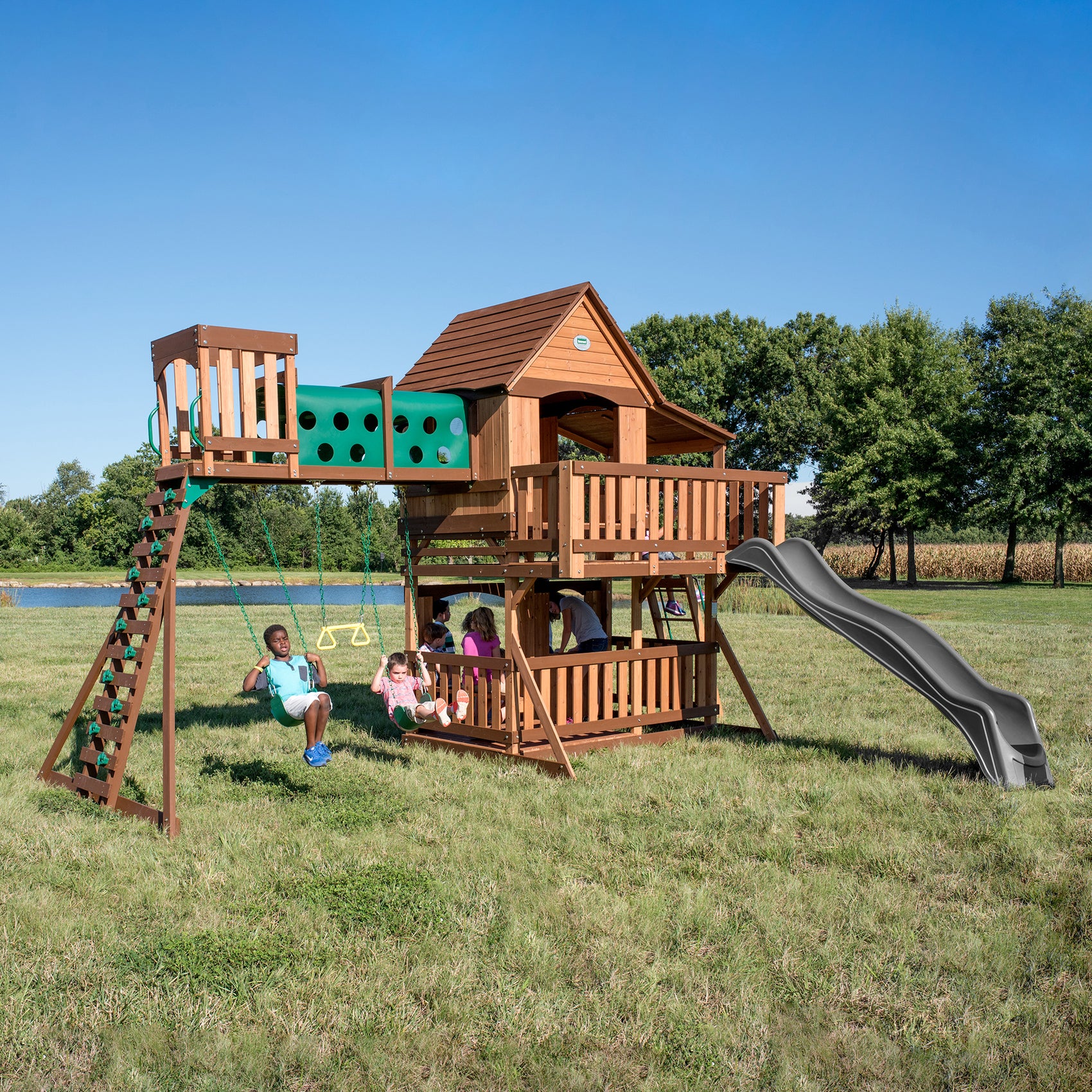Woodridge Elite Swing Set Gray Main Outdoor