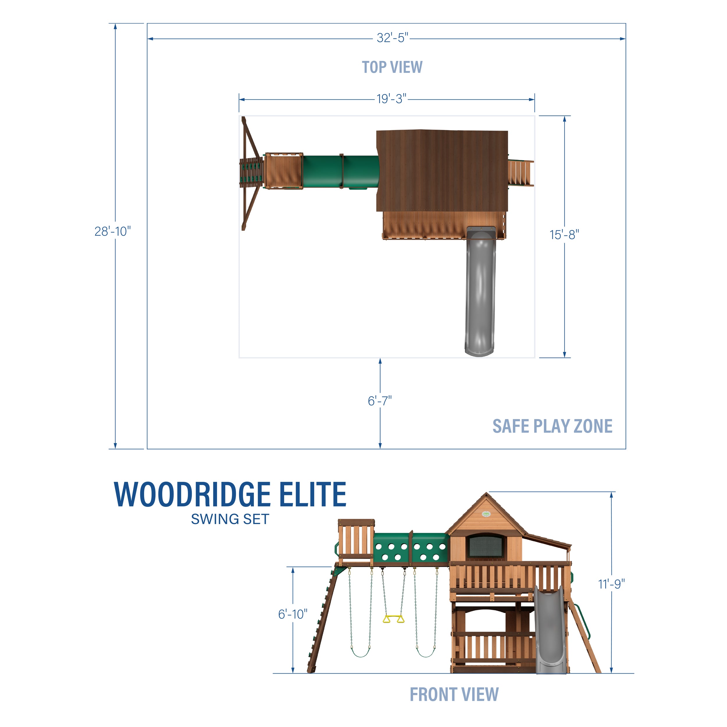 Woodridge Elite Swing Set dimensions - gray slide