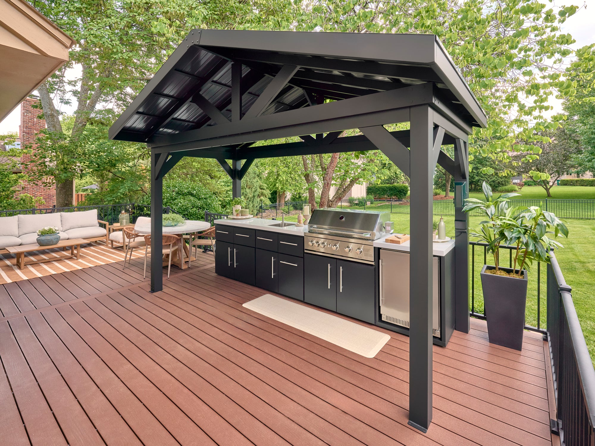 Lancaster | Linear Outdoor Kitchen with Built-In Grill & Peak Roof