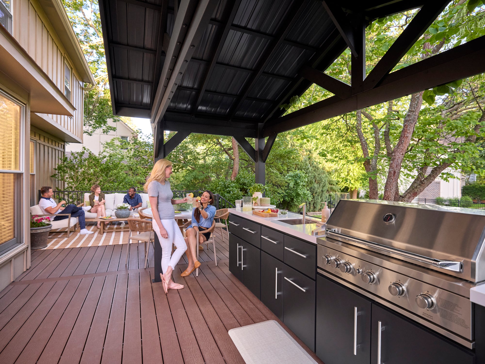 Lancaster | Linear Outdoor Kitchen with Built-In Grill & Peak Roof