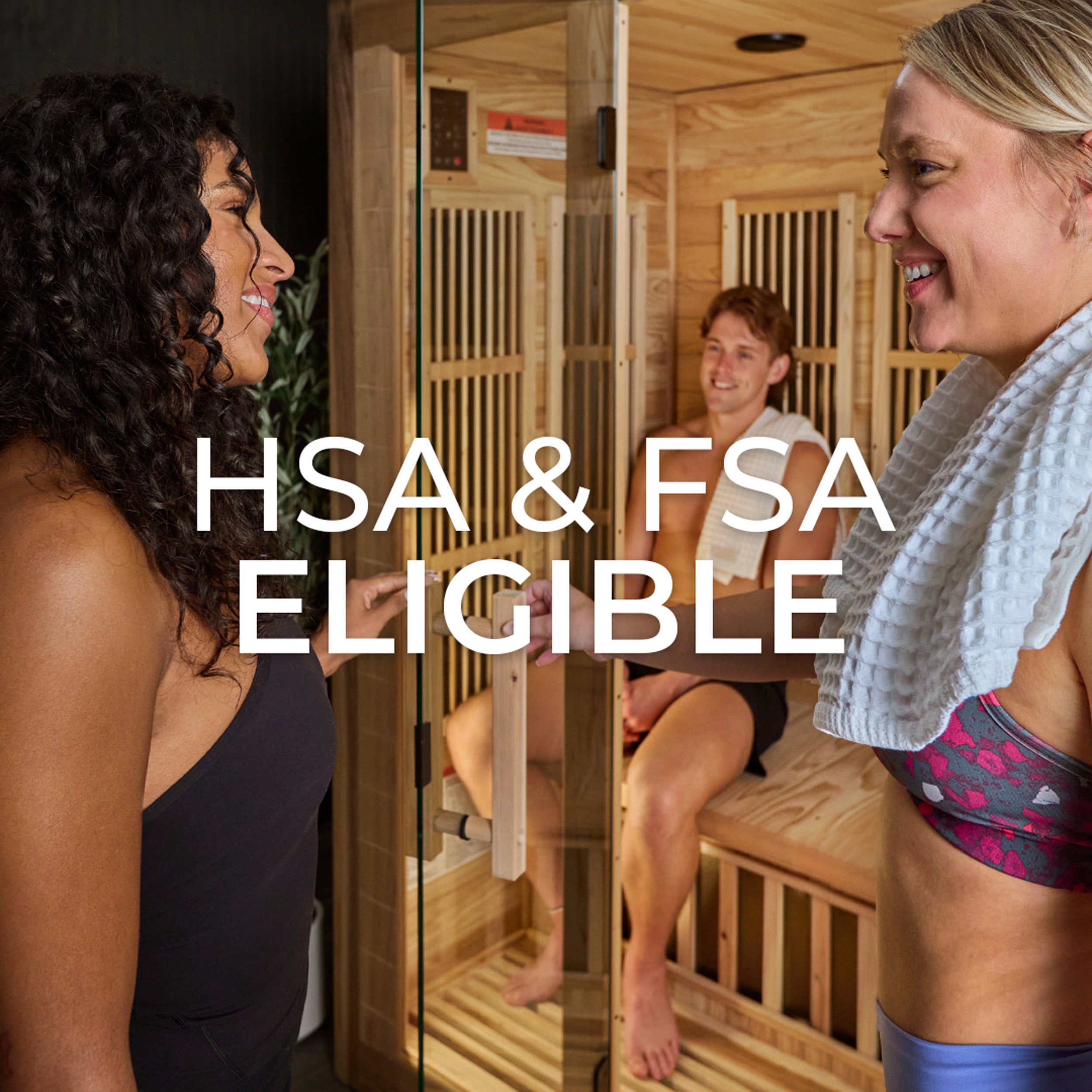 People socializing in front of the Rylan 4 person indoor infrared cedar home sauna