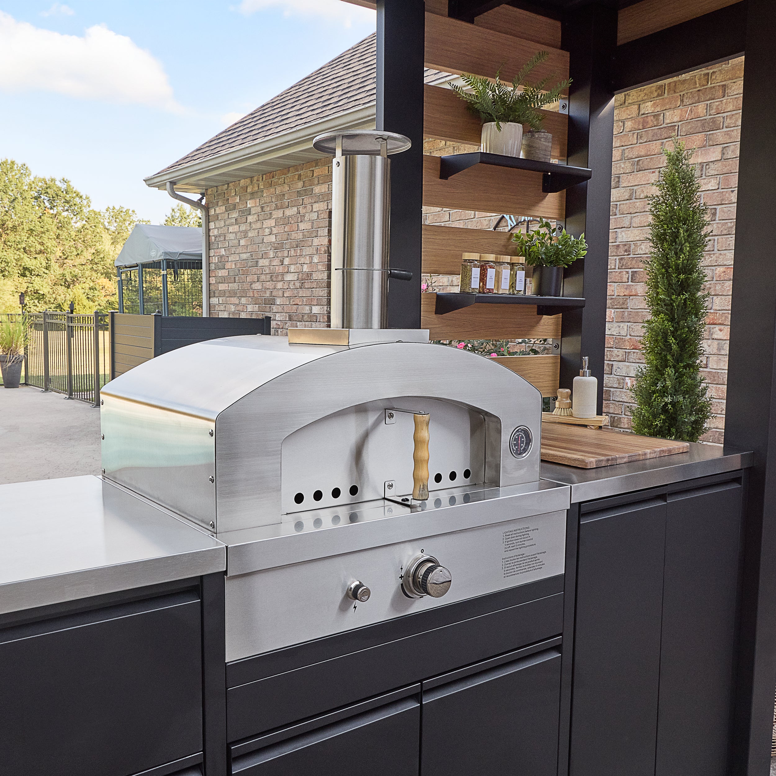 Fusion Flame 2 Outdoor Kitchen with Grill, Pizza Oven, and Refrigerator