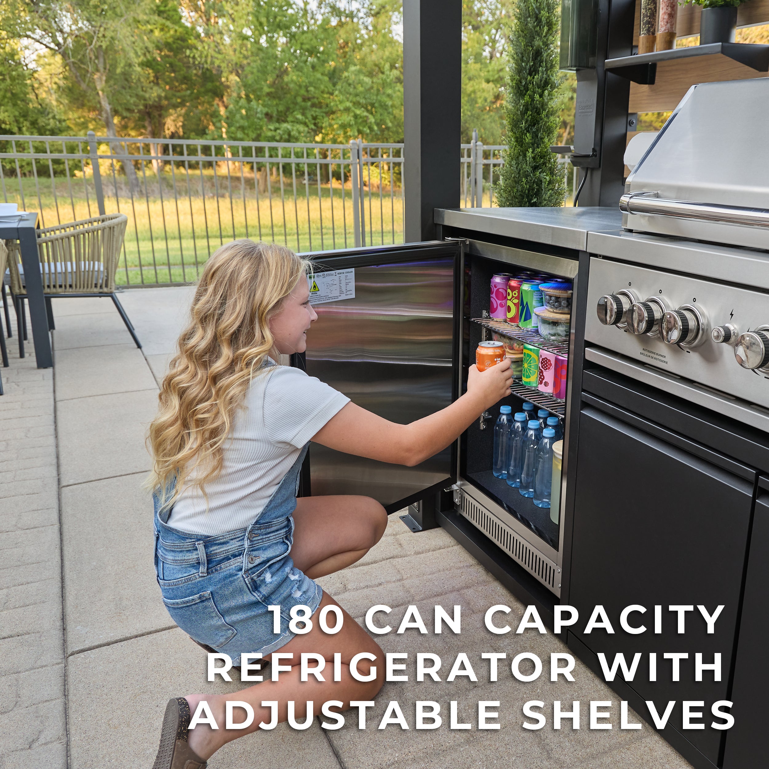 Fusion Flame 2 Outdoor Kitchen with Grill, Pizza Oven, and Refrigerator