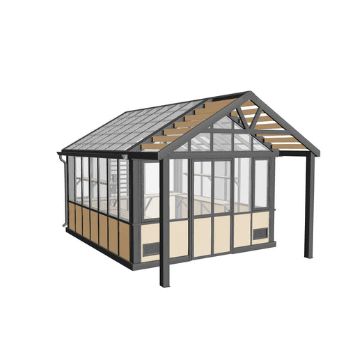 3D preview of the Backyard Discovery 14x12 Larkspur metal greenhouse kit. | stacked