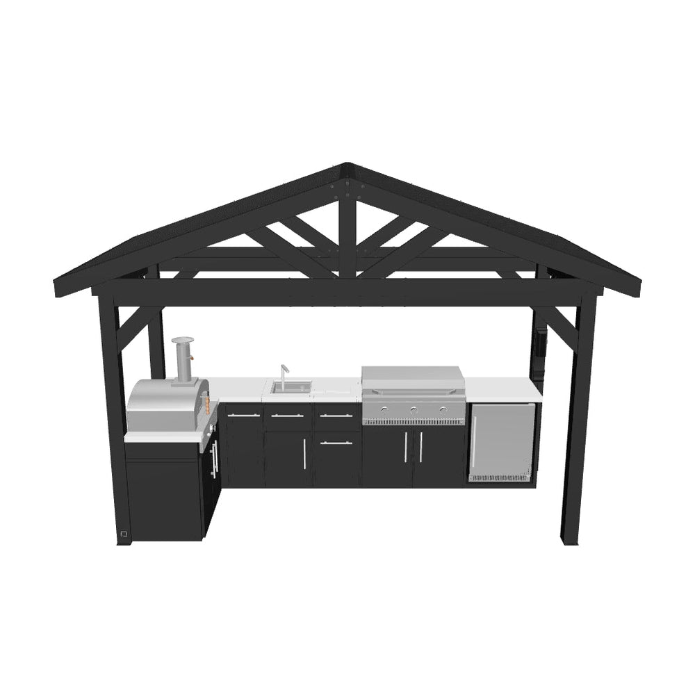 Lancaster | L-Shape Outdoor Kitchen with Built-In Griddle & Pizza Oven