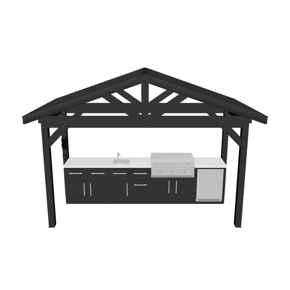 Lancaster | Covered Linear Outdoor Kitchen with Built-In Griddle