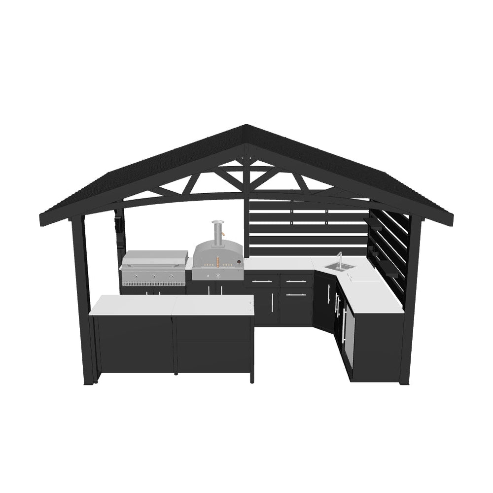 Langston | Covered Walk-In Outdoor Kitchen with Built-In Griddle & Pizza Oven