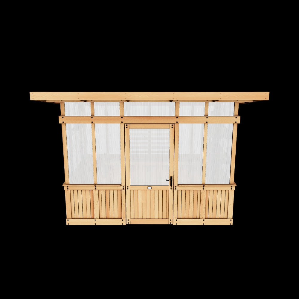 3D model preview of a 11x7 cedar greenhouse for viewing in your backyard with AR.