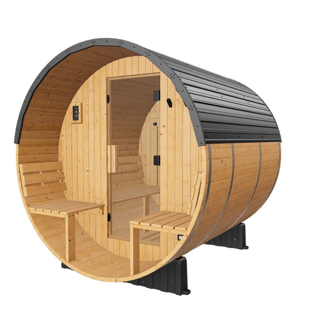 Paxton 2-4 Person Barrel Sauna with Porch | stacked