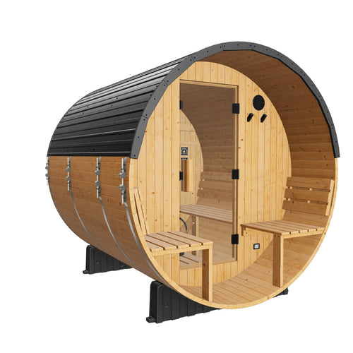 Paxton 2-4 Person Barrel Sauna with Porch | stacked
