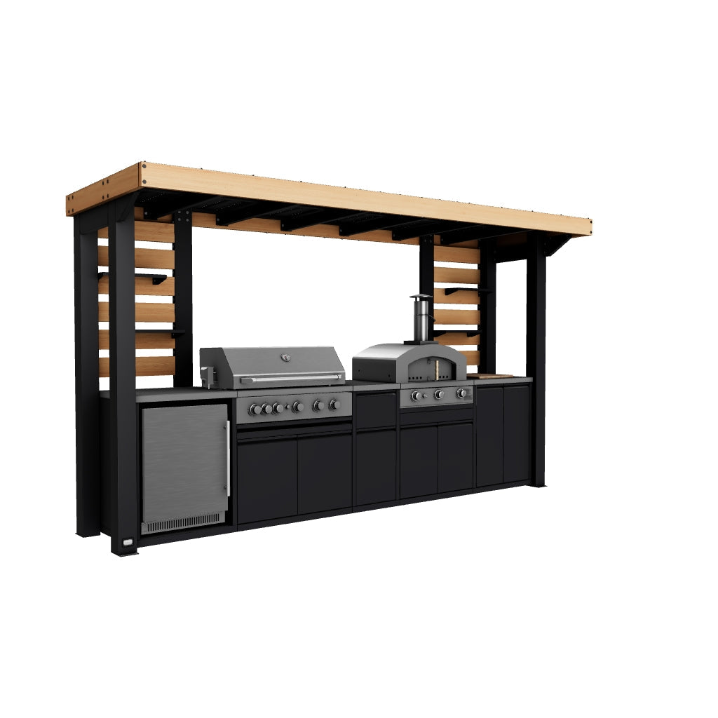 Fusion Flame 2 Outdoor Kitchen with Grill, Pizza Oven, and Refrigerator