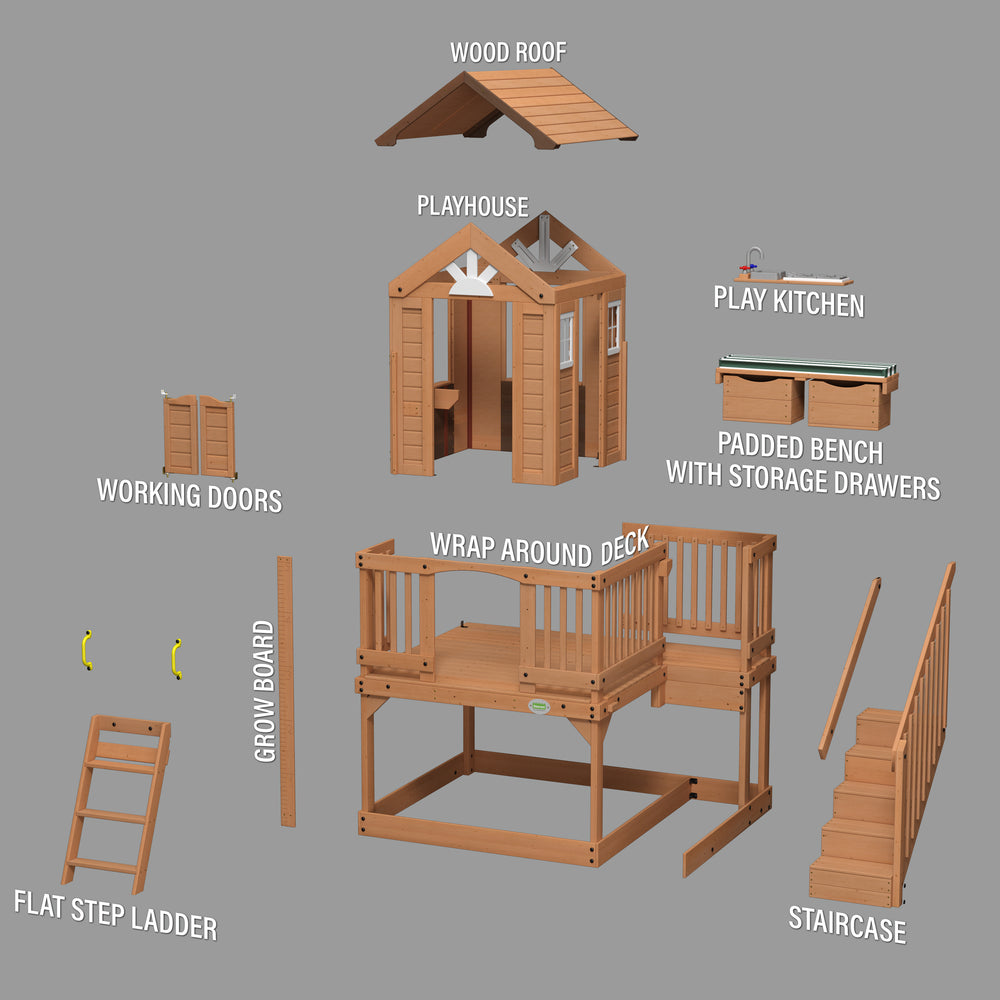 Scenic Heights Wooden Playhouse Exploded View