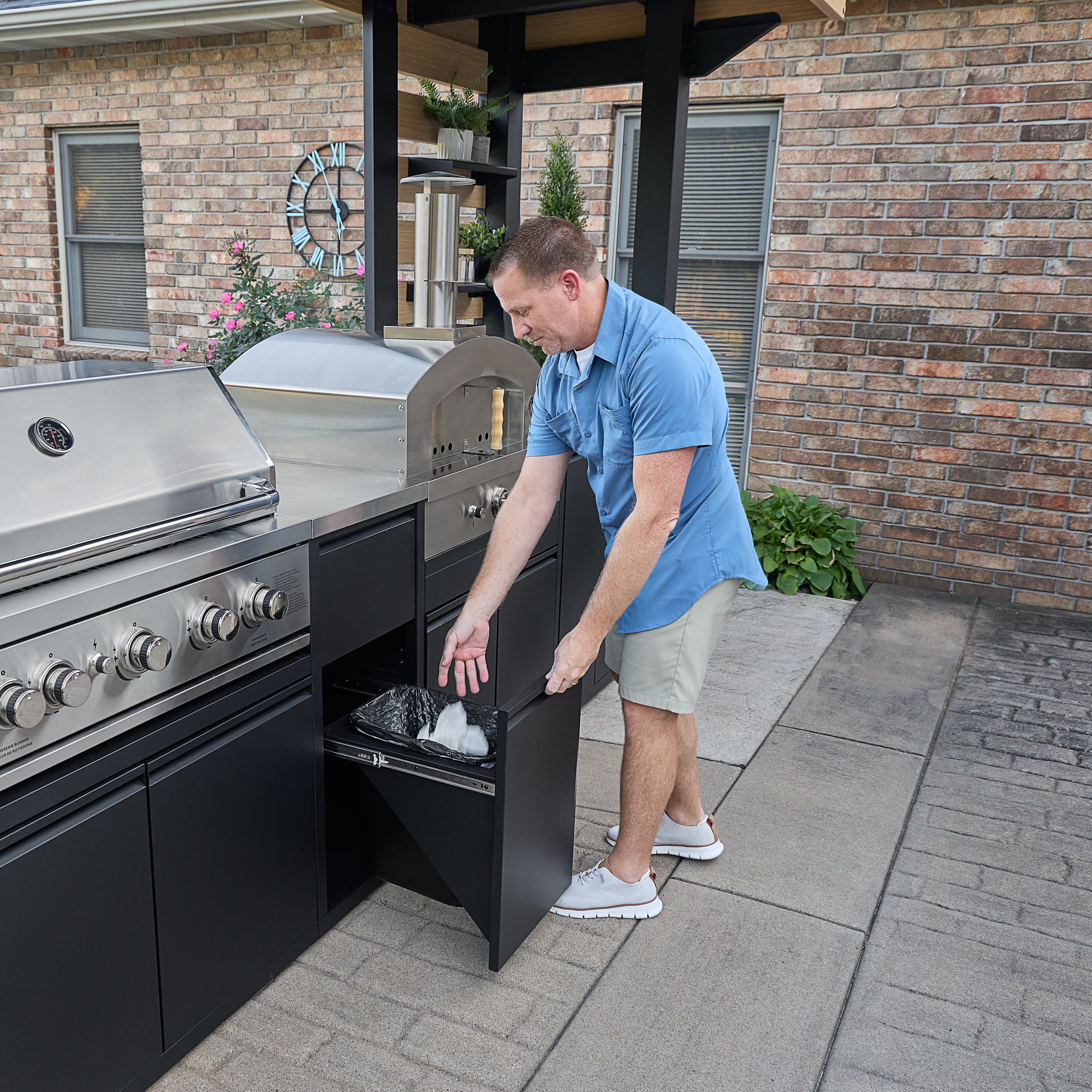 Fusion Flame 2 Outdoor Kitchen with Grill, Pizza Oven, and Refrigerator