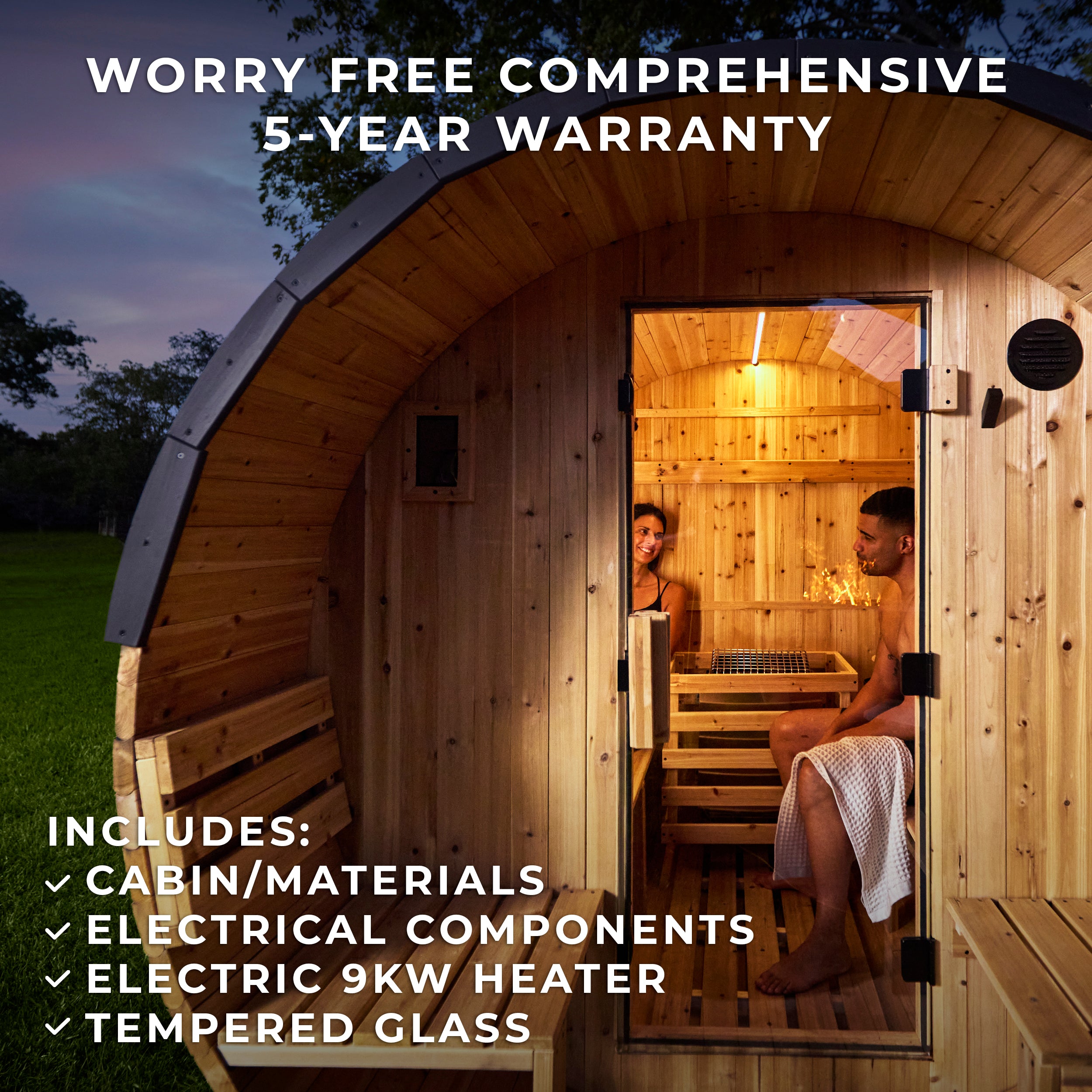 Paxton Outdoor Barrel Sauna with Porch – 2-4 Person