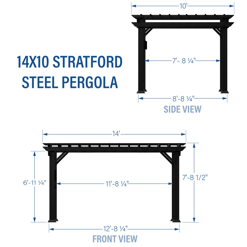14x10 Stratford Traditional Steel Pergola Dimensions