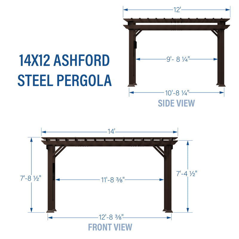 14x12 Ashford Traditional Steel Pergola With Sail Shade Soft Canopy specifications