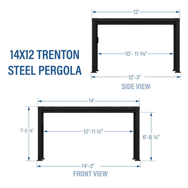 14x12 Trenton Modern Steel Pergola With Sail Shade Soft Canopy specifications