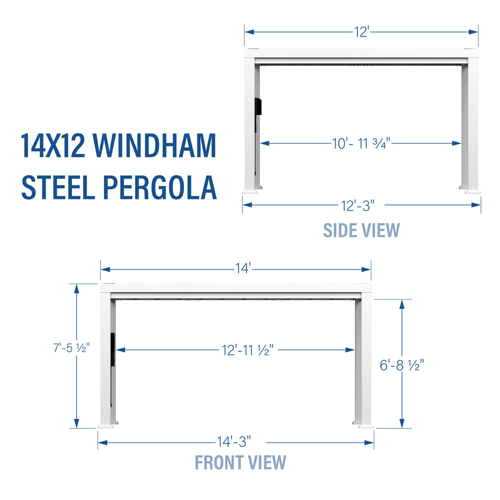 14x12 Windham Modern Steel Pergola With Sail Shade Soft Canopy Diagram